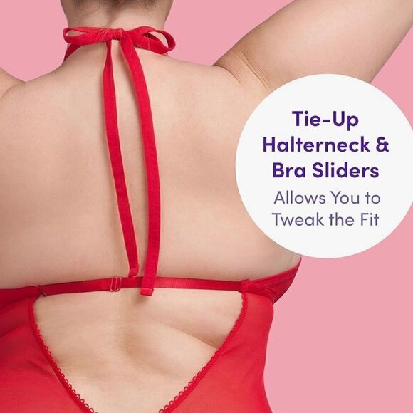 🆕 Red Lingerie Lace Basque Set Underwired w/Suspenders Matching G-String - Picture 8 of 13